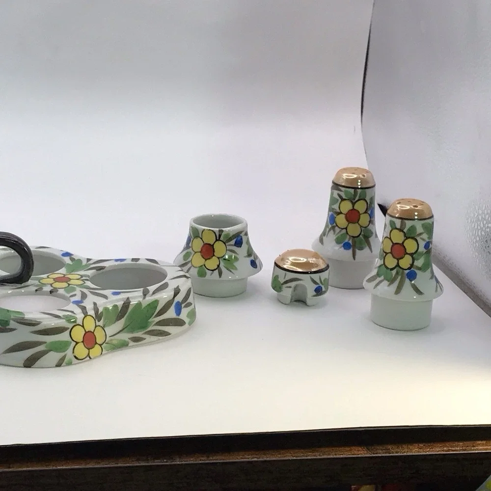 VTG/Antique Japanese‎ Lusterware Hand Painted Condiment Set
